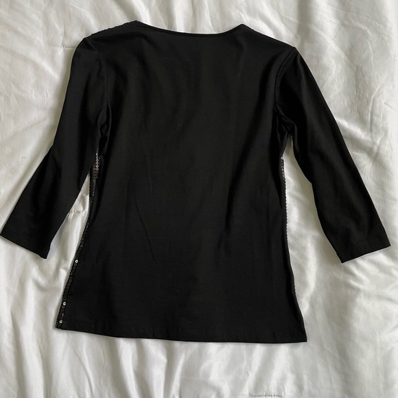 New York & Company Black Three Quarter Sleeve Sequin Top Size XS - Picture 2 of 4